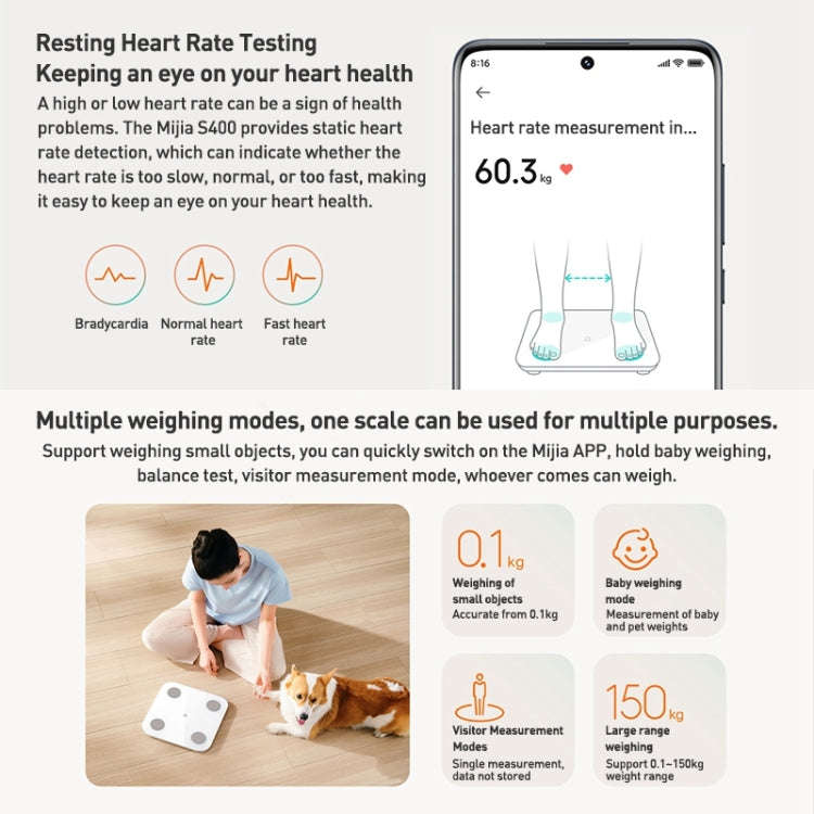 Original Xiaomi Mijia Smart Home Body Fat Scale S400 BT5.0 LED Display Dual Frequency Measurement...