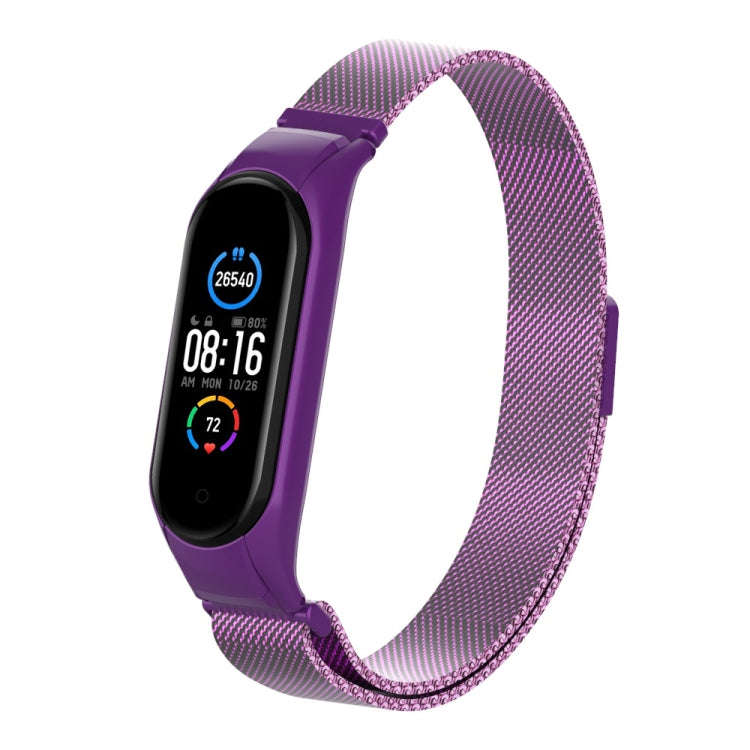 For Xiaomi Mi Band 5 Milano Solid Color Magnetic Stainless Steel Watch Band(Purple)