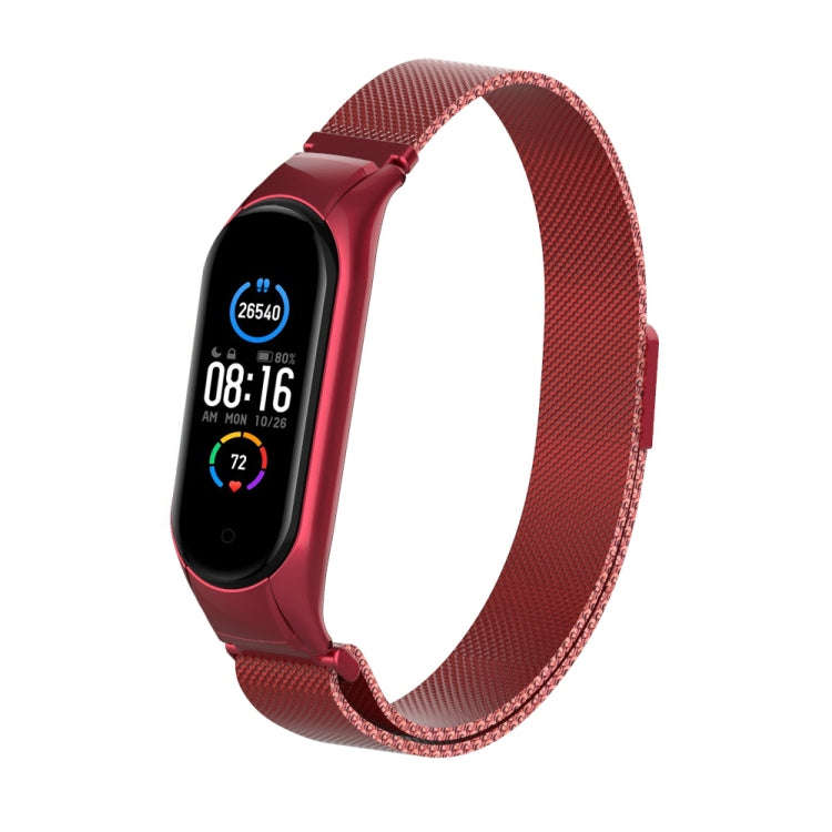 For Xiaomi Mi Band 5 Milano Solid Color Magnetic Stainless Steel Watch Band(Red)