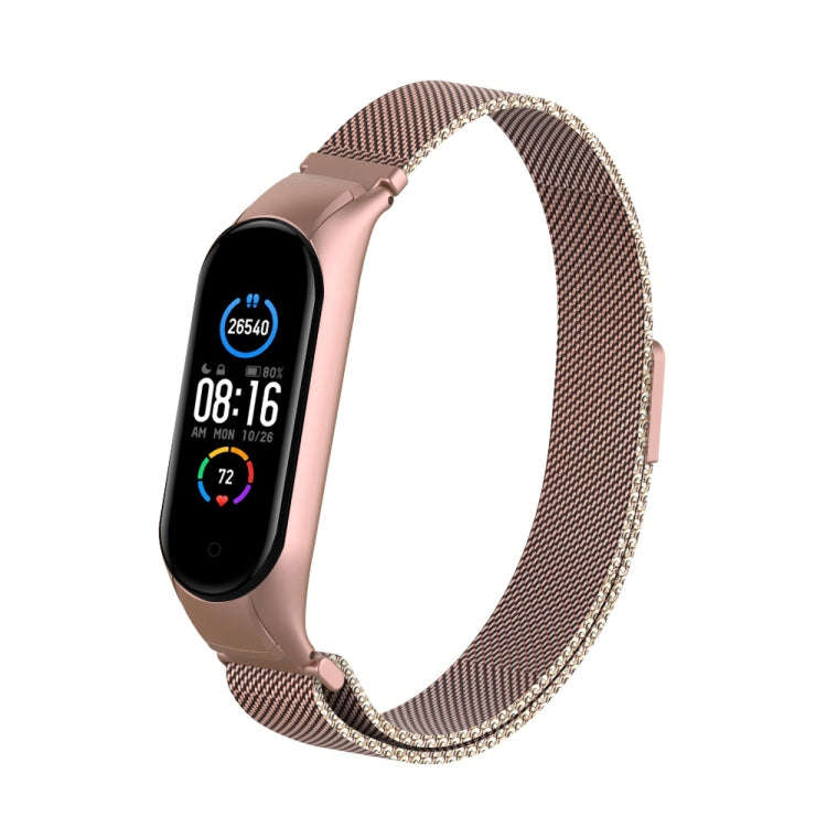 For Xiaomi Mi Band 5 Milano Solid Color Magnetic Stainless Steel Watch Band(Rose Red)