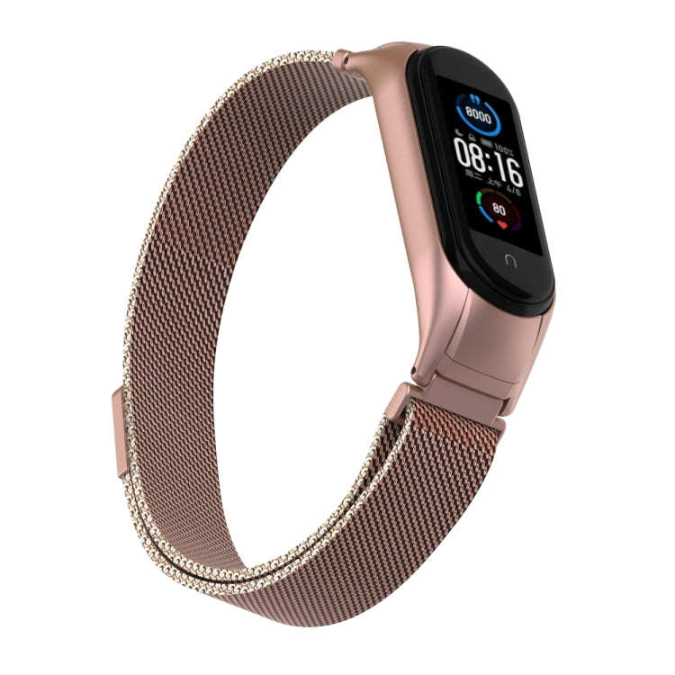 For Xiaomi Mi Band 5 Milano Solid Color Magnetic Stainless Steel Watch Band(Rose Red)