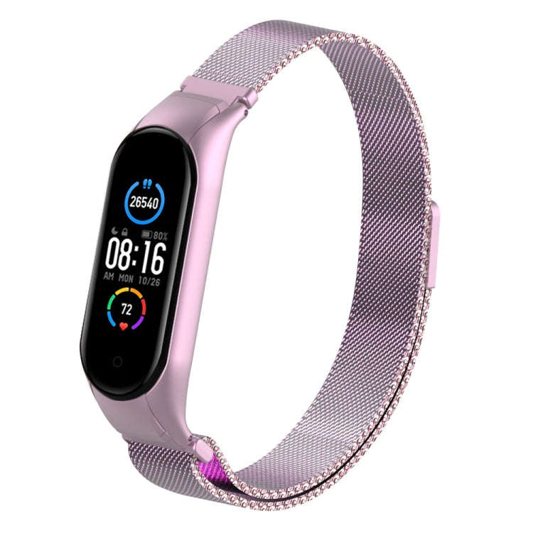 For Xiaomi Mi Band 5 Milano Solid Color Magnetic Stainless Steel Watch Band(Rose Powder)
