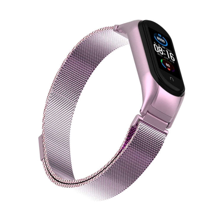 For Xiaomi Mi Band 5 Milano Solid Color Magnetic Stainless Steel Watch Band(Rose Powder)