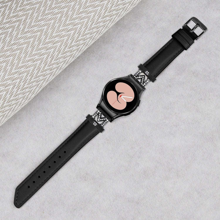 For Samsung Galaxy Watch6 / 6 Classic M Letter D-shaped Twill Leather Watch Band(Black)
