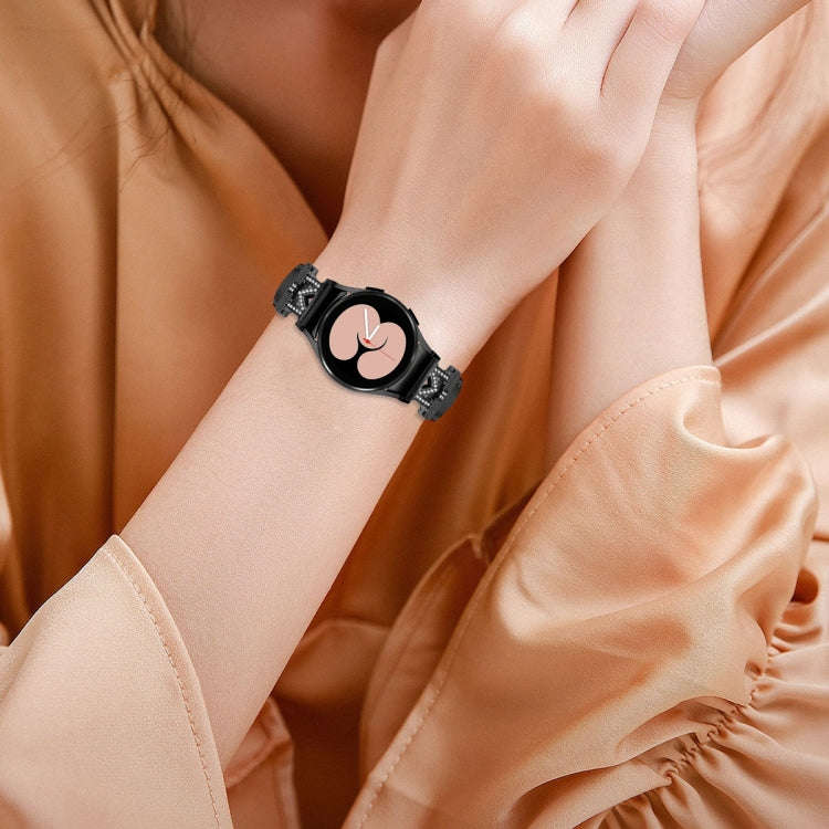 For Samsung Galaxy Watch6 / 6 Classic M Letter D-shaped Twill Leather Watch Band(Black)