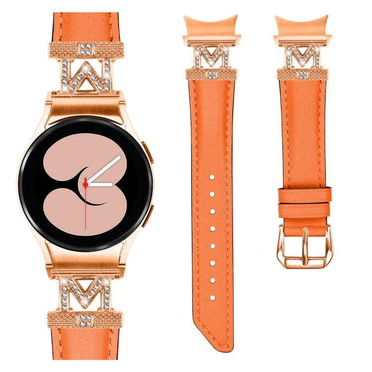 For Samsung Galaxy Watch6 / 6 Classic M Letter D-shaped Twill Leather Watch Band(Rose Gold Orange)