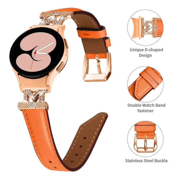 For Samsung Galaxy Watch6 / 6 Classic M Letter D-shaped Twill Leather Watch Band(Rose Gold Orange)