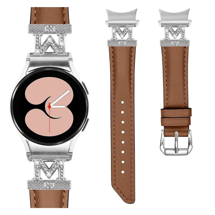 For Samsung Galaxy Watch6 / 6 Classic M Letter D-shaped Twill Leather Watch Band(Silver Brown)