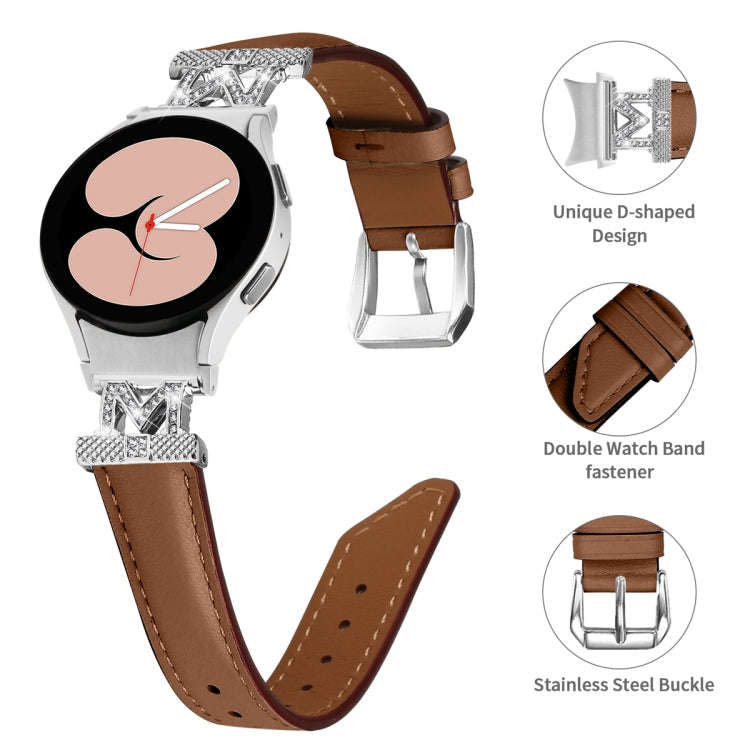 For Samsung Galaxy Watch6 / 6 Classic M Letter D-shaped Twill Leather Watch Band(Silver Brown)