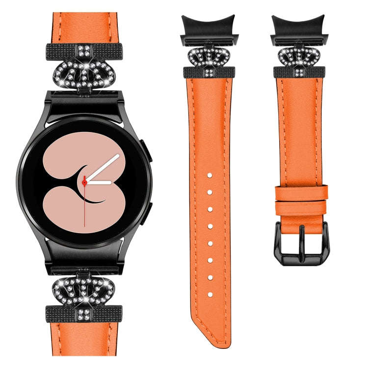 For Samsung Galaxy Watch6 / 6 Classic Crown D-shaped Twill Leather Watch Band(Black Orange)