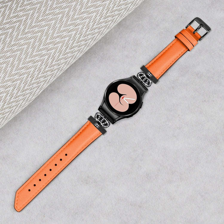 For Samsung Galaxy Watch6 / 6 Classic Crown D-shaped Twill Leather Watch Band(Black Orange)