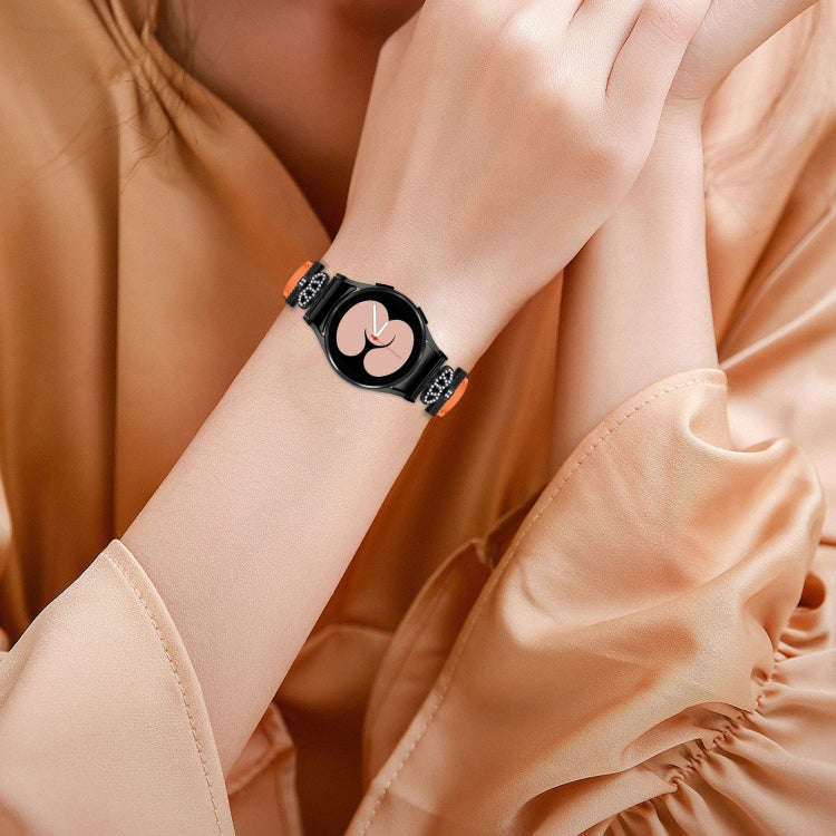 For Samsung Galaxy Watch6 / 6 Classic Crown D-shaped Twill Leather Watch Band(Black Orange)