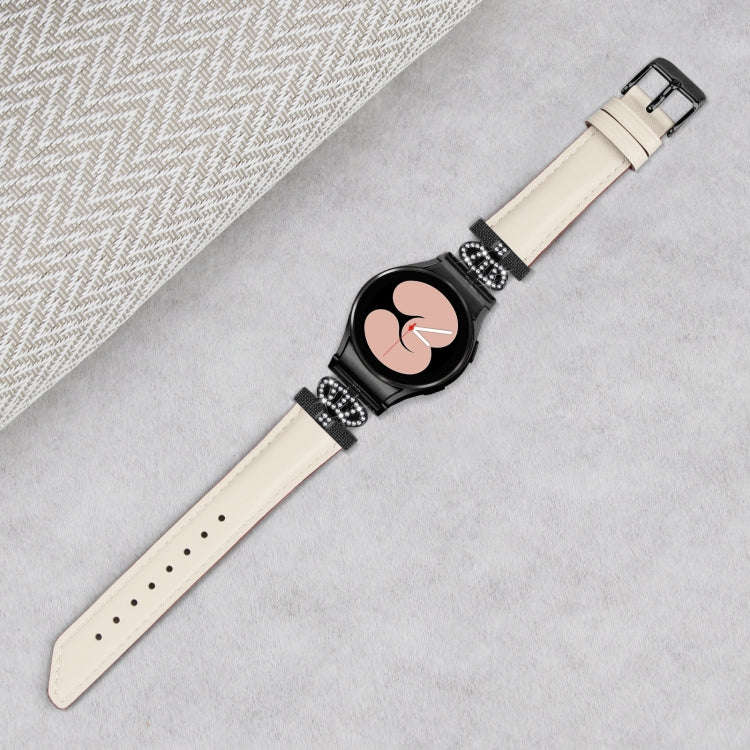For Samsung Galaxy Watch6 / 6 Classic Crown D-shaped Twill Leather Watch Band(Black Apricot)