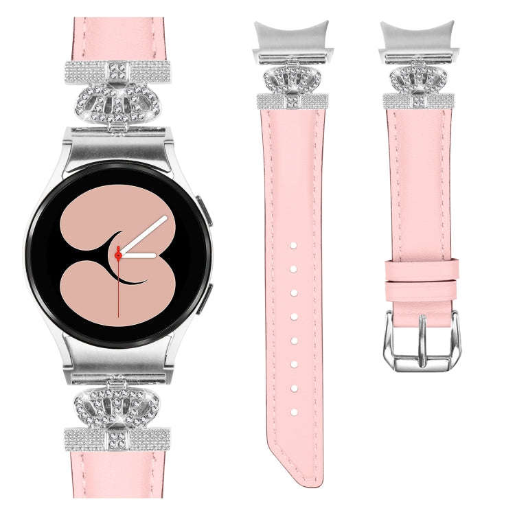 For Samsung Galaxy Watch6 / 6 Classic Crown D-shaped Twill Leather Watch Band(Silver Pink)