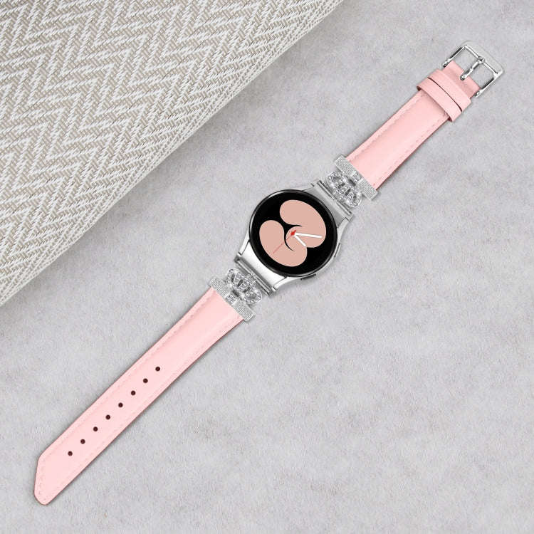 For Samsung Galaxy Watch6 / 6 Classic Crown D-shaped Twill Leather Watch Band(Silver Pink)