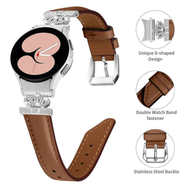 For Samsung Galaxy Watch6 / 6 Classic Crown D-shaped Twill Leather Watch Band(Silver Brown)