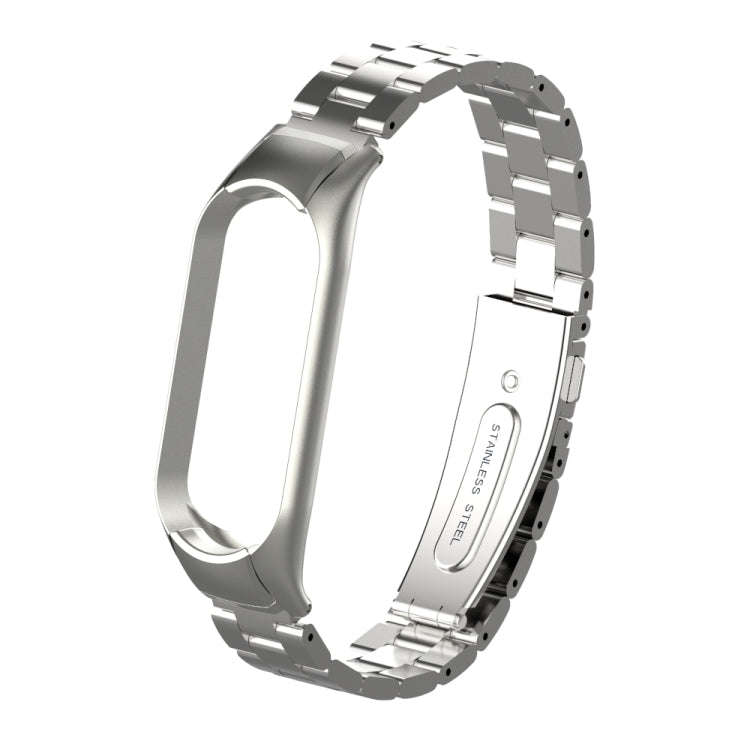 For Xiaomi Mi Band 5 Double Spring Solid Three Stainless Steel Solid Color Watch Band(Silver)