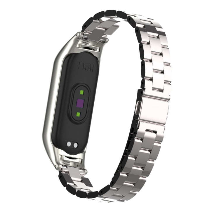 For Xiaomi Mi Band 5 Double Spring Solid Three Stainless Steel Solid Color Watch Band(Silver)