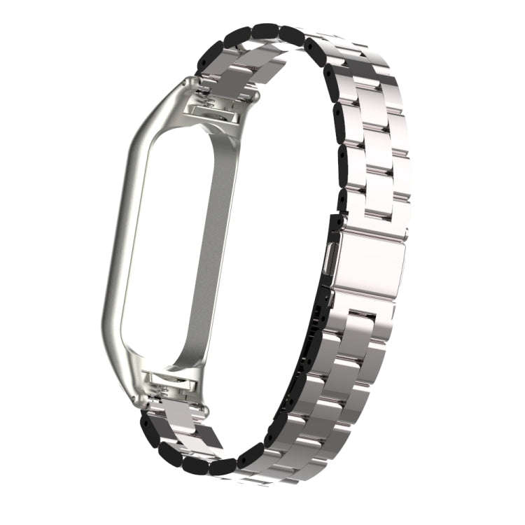 For Xiaomi Mi Band 5 Double Spring Solid Three Stainless Steel Solid Color Watch Band(Silver)