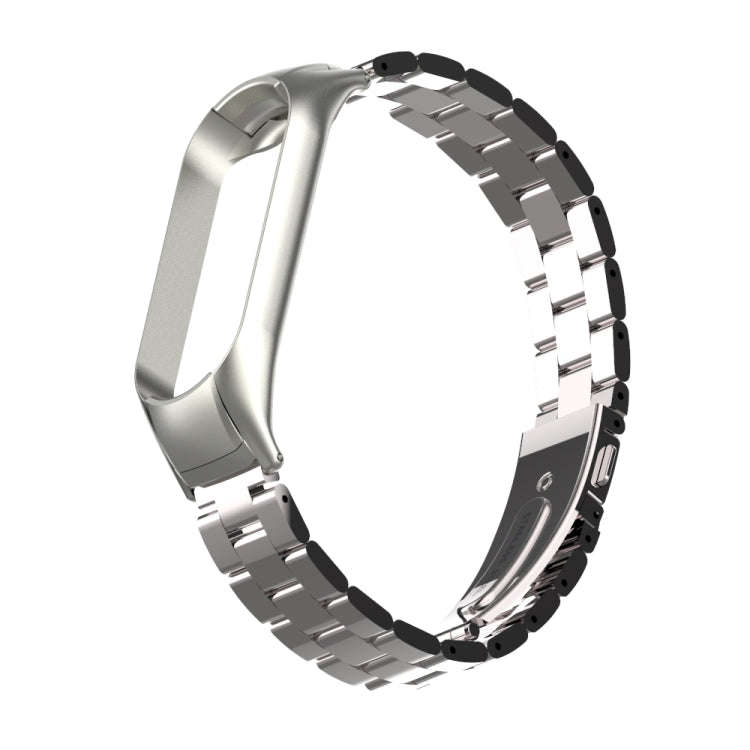 For Xiaomi Mi Band 5 Double Spring Solid Three Stainless Steel Solid Color Watch Band(Silver)
