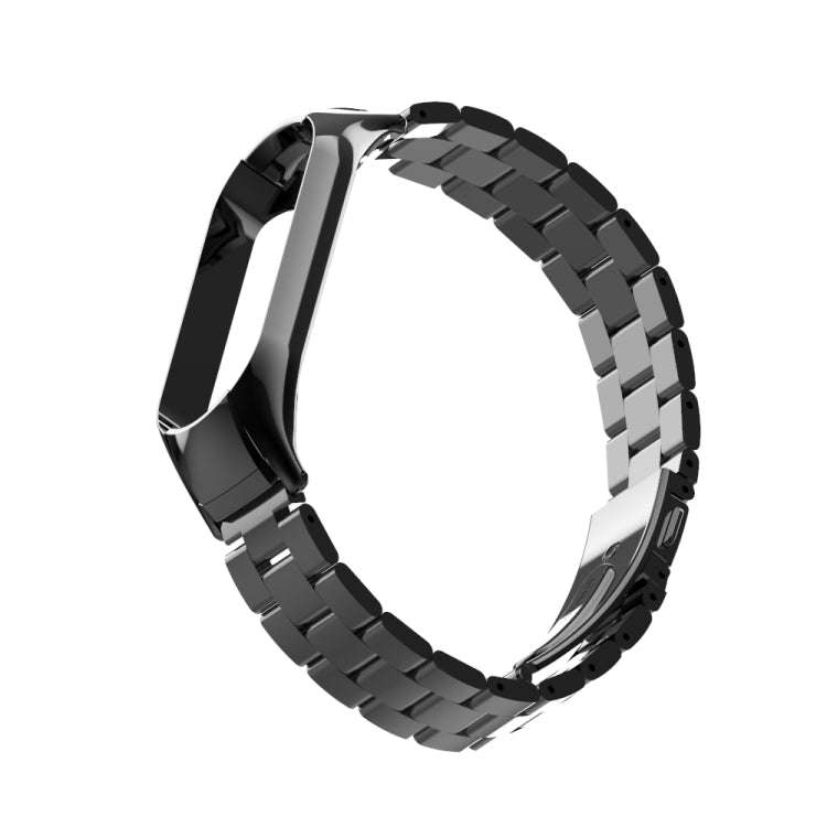 For Xiaomi Mi Band 5 Double Spring Solid Three Stainless Steel Solid Color Watch Band(Black)
