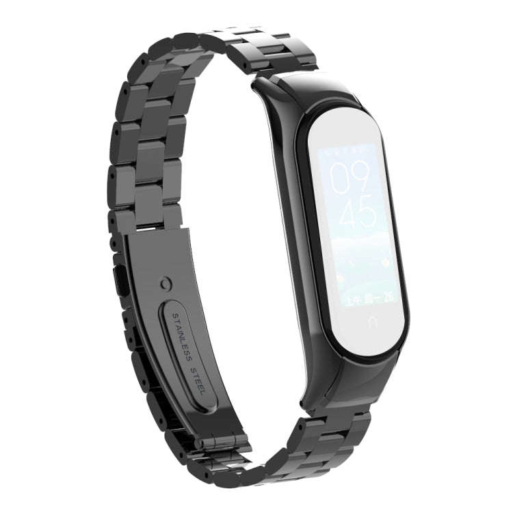For Xiaomi Mi Band 5 Double Spring Solid Three Stainless Steel Solid Color Watch Band(Black)