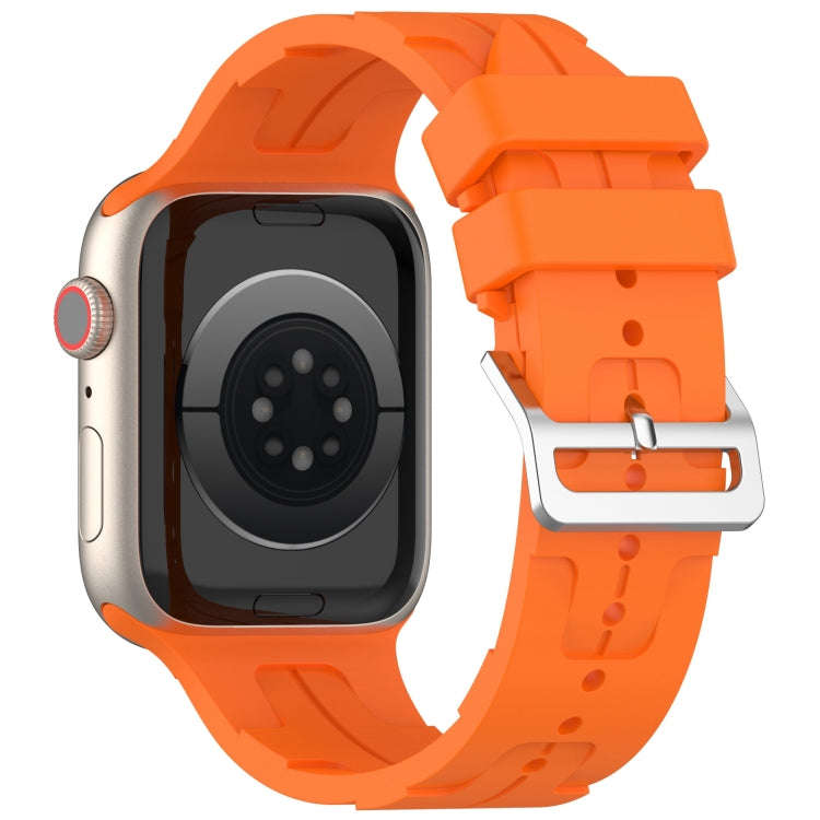 For Apple Watch Series 9 45mm H Texture Silicone Ladder Buckle Watch Band(Orange)