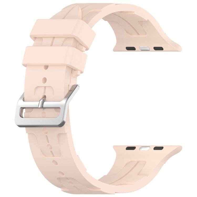 For Apple Watch Series 9 41mm H Texture Silicone Ladder Buckle Watch Band(Sand Pink)