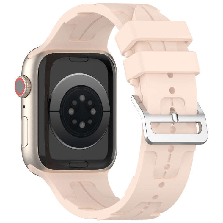 For Apple Watch Series 9 41mm H Texture Silicone Ladder Buckle Watch Band(Sand Pink)