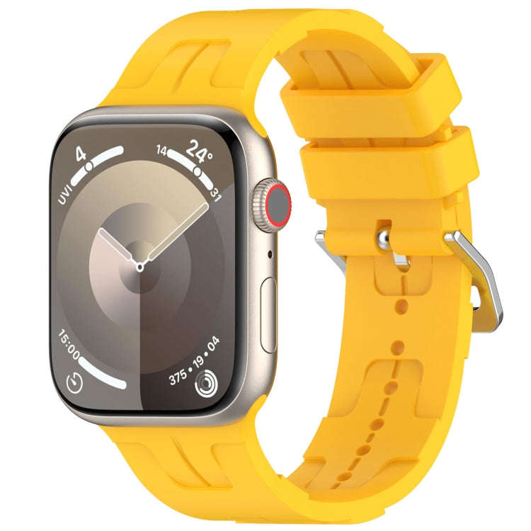 For Apple Watch Series 8 41mm H Texture Silicone Ladder Buckle Watch Band(Yellow)