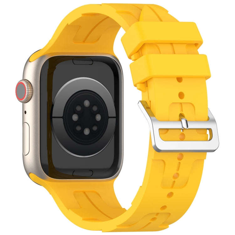 For Apple Watch Series 8 41mm H Texture Silicone Ladder Buckle Watch Band(Yellow)