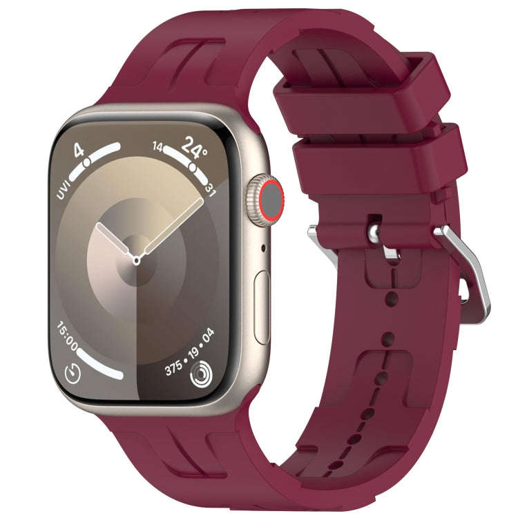 For Apple Watch Series 8 45mm H Texture Silicone Ladder Buckle Watch Band(Wine Red)