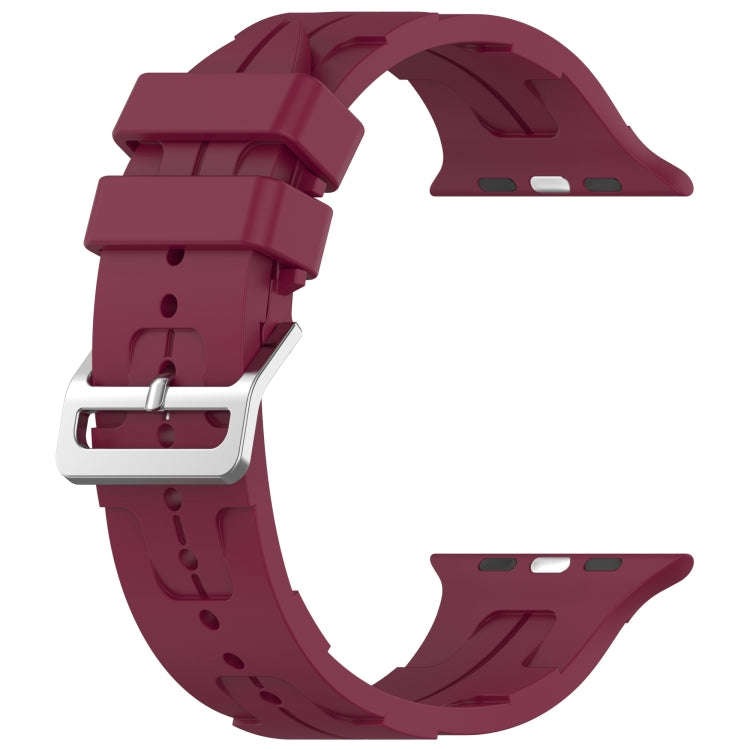 For Apple Watch Series 8 45mm H Texture Silicone Ladder Buckle Watch Band(Wine Red)