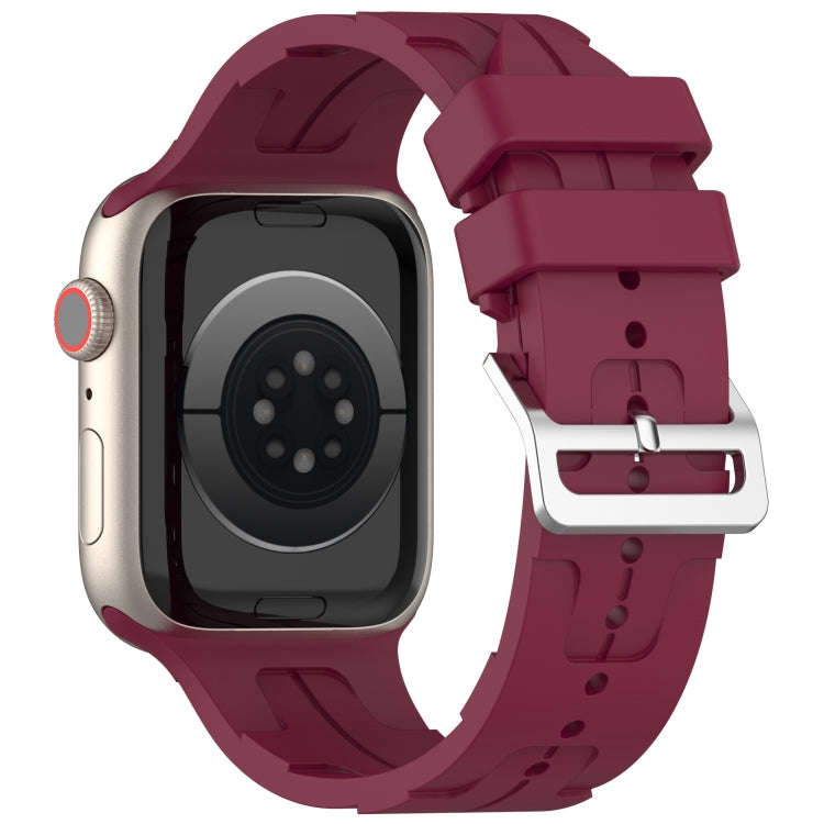 For Apple Watch Series 8 45mm H Texture Silicone Ladder Buckle Watch Band(Wine Red)