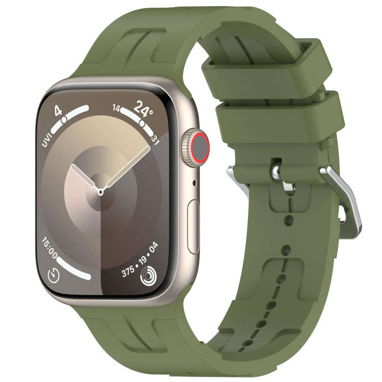 For Apple Watch Series 8 45mm H Texture Silicone Ladder Buckle Watch Band(Army Green)