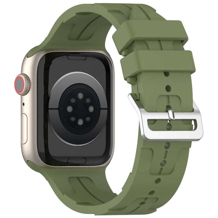 For Apple Watch Series 8 45mm H Texture Silicone Ladder Buckle Watch Band(Army Green)
