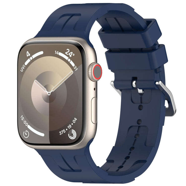 For Apple Watch Series 8 45mm H Texture Silicone Ladder Buckle Watch Band(Midnight Blue)