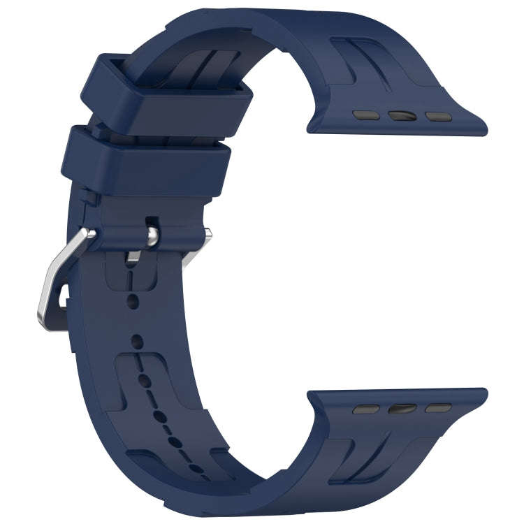 For Apple Watch Series 8 45mm H Texture Silicone Ladder Buckle Watch Band(Midnight Blue)