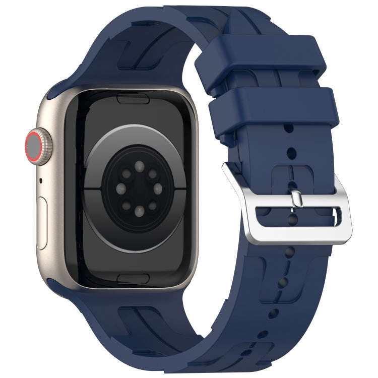 For Apple Watch Series 8 45mm H Texture Silicone Ladder Buckle Watch Band(Midnight Blue)