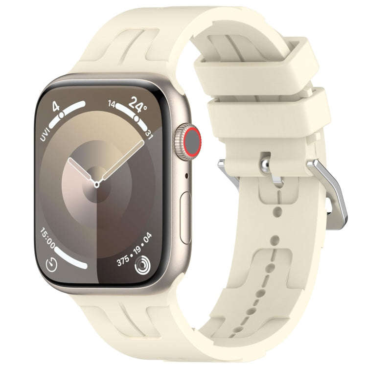 For Apple Watch Series 8 45mm H Texture Silicone Ladder Buckle Watch Band(Starlight)