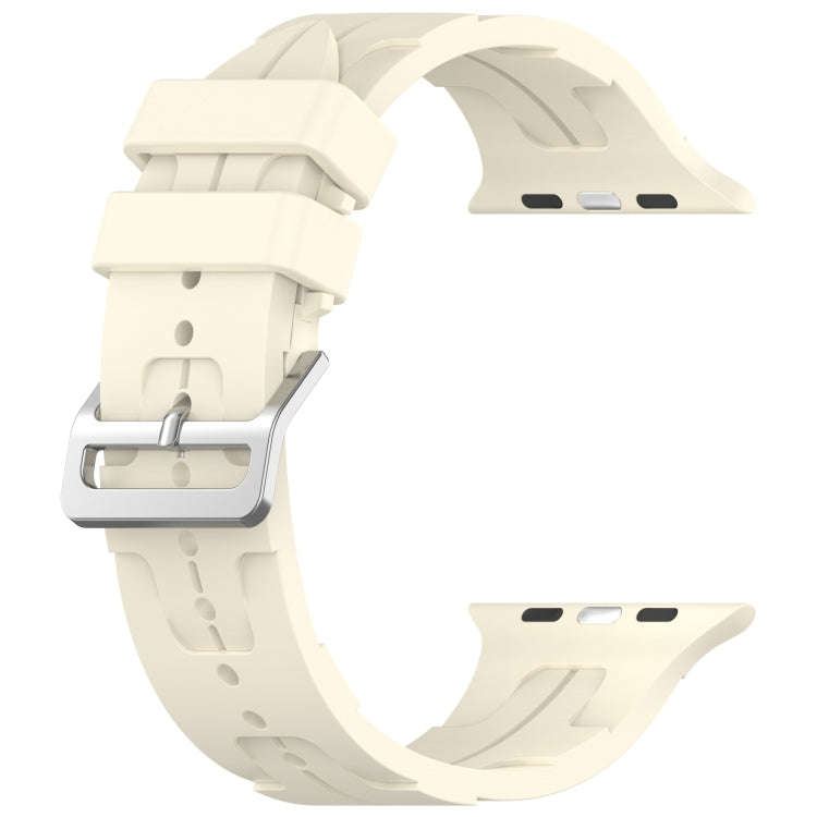 For Apple Watch Series 8 45mm H Texture Silicone Ladder Buckle Watch Band(Starlight)