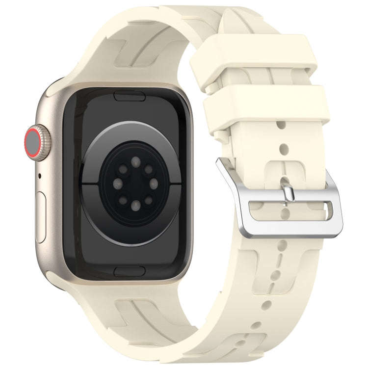 For Apple Watch Series 8 45mm H Texture Silicone Ladder Buckle Watch Band(Starlight)