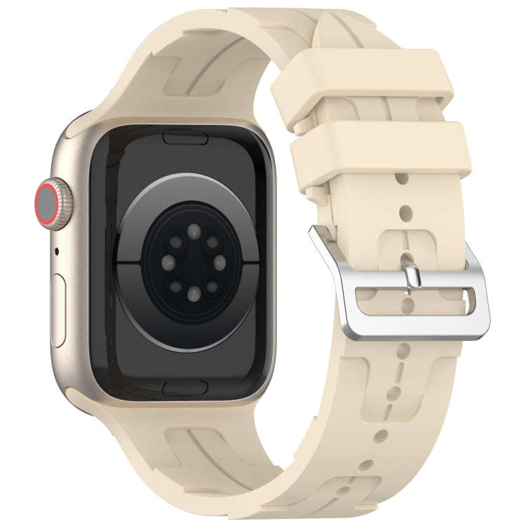 For Apple Watch Series 7 41mm H Texture Silicone Ladder Buckle Watch Band(Khaki)