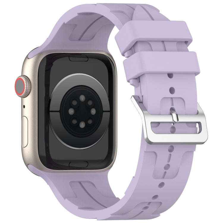 For Apple Watch Series 7 41mm H Texture Silicone Ladder Buckle Watch Band(Purple)