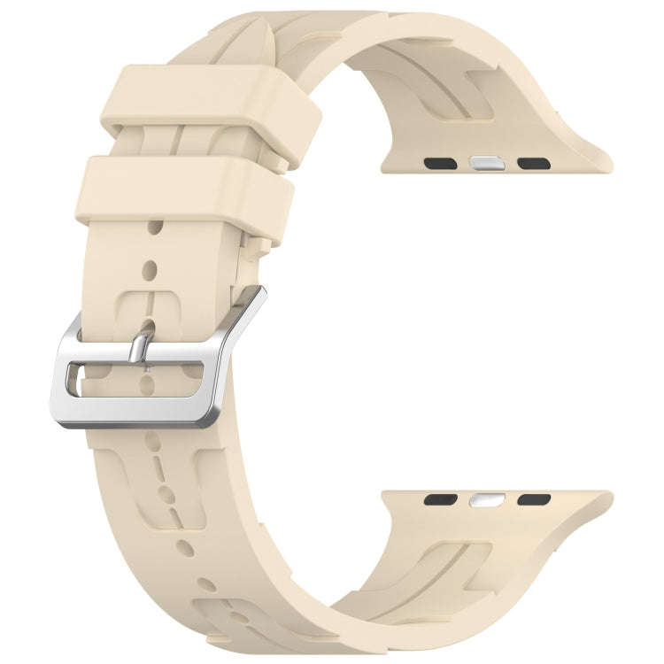 For Apple Watch Series 7 45mm H Texture Silicone Ladder Buckle Watch Band(Khaki)