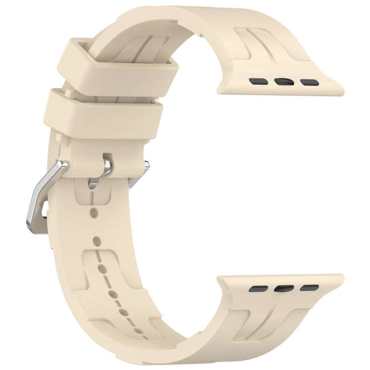 For Apple Watch Series 7 45mm H Texture Silicone Ladder Buckle Watch Band(Khaki)