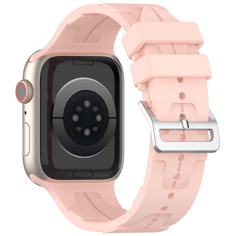 For Apple Watch Series 2 42mm H Texture Silicone Ladder Buckle Watch Band(Retro Rose)
