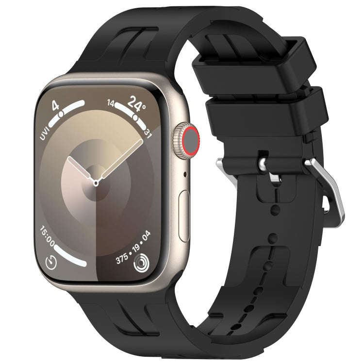 For Apple Watch Series 2 42mm H Texture Silicone Ladder Buckle Watch Band(Black)