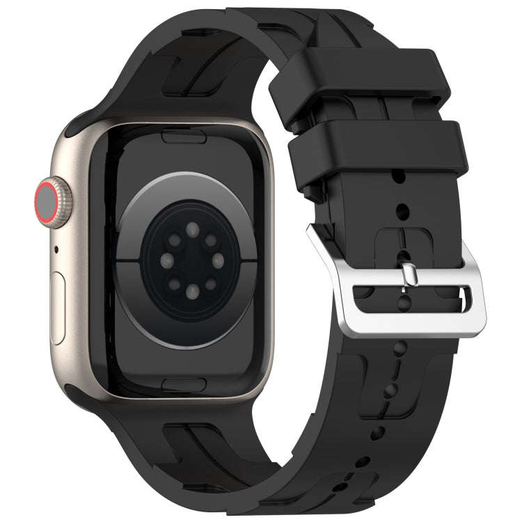 For Apple Watch Series 2 42mm H Texture Silicone Ladder Buckle Watch Band(Black)