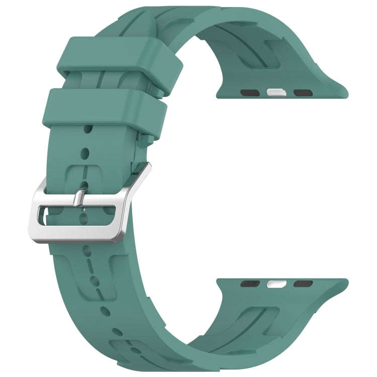 For Apple Watch Series 2 38mm H Texture Silicone Ladder Buckle Watch Band(Pine Green)